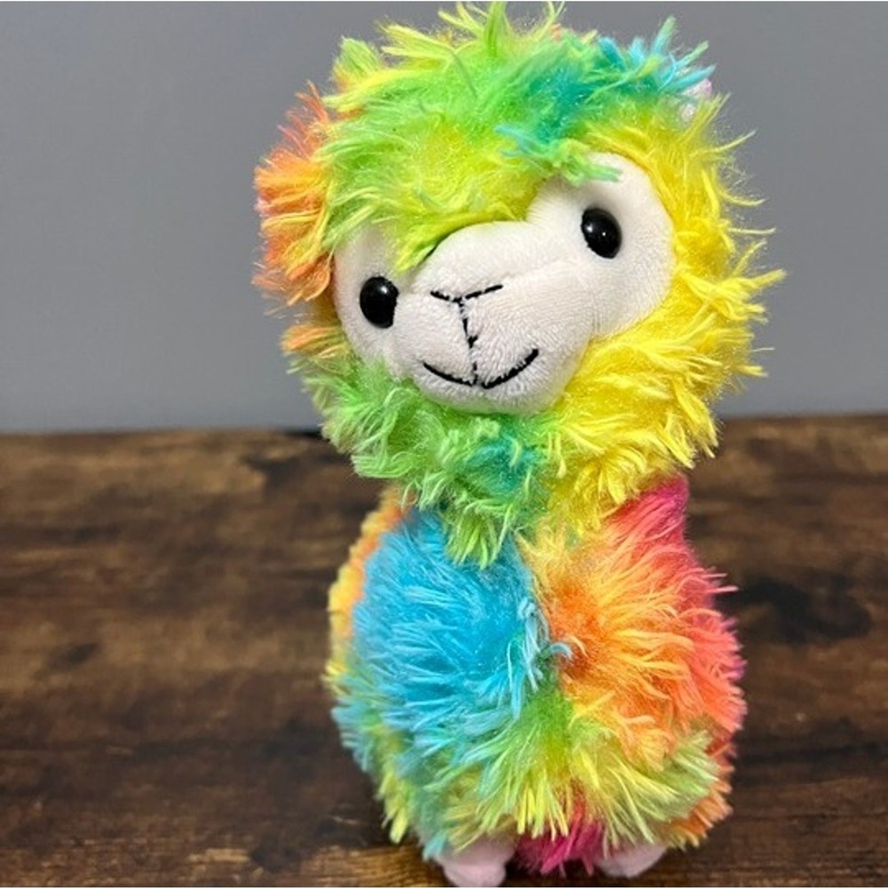 Dan Dee Rainbow Alpaca Llama Plush Stuffed Animal Neon Multi Color